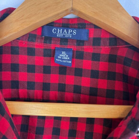 Chaps Red Black Gingham Plaid Button Front Long Sleeve Flannel Shirt Size XL - Picture 8 of 10